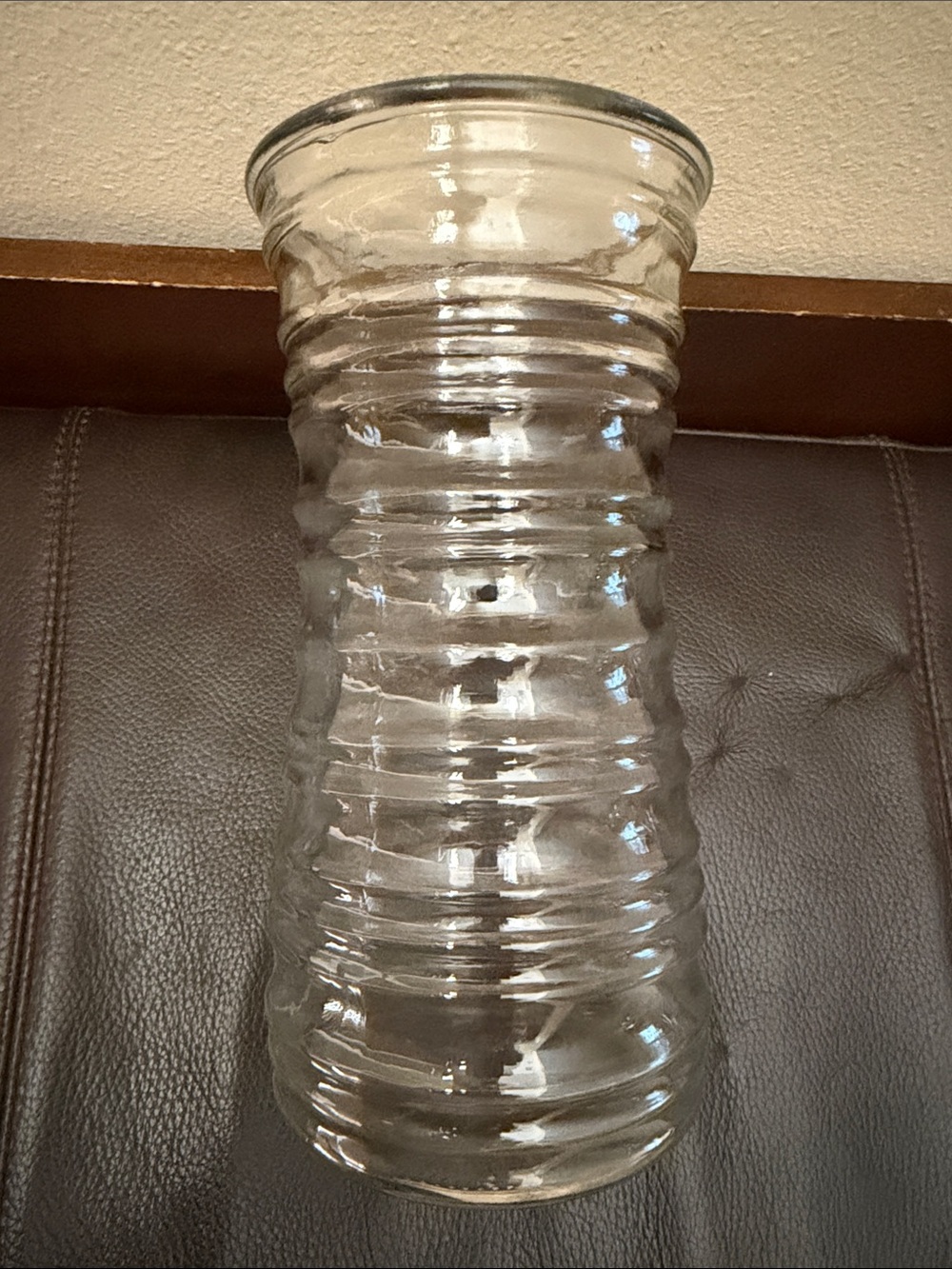 Clear Glass Vase Features Horizontal Ribbed Design - Picture 3 of 4